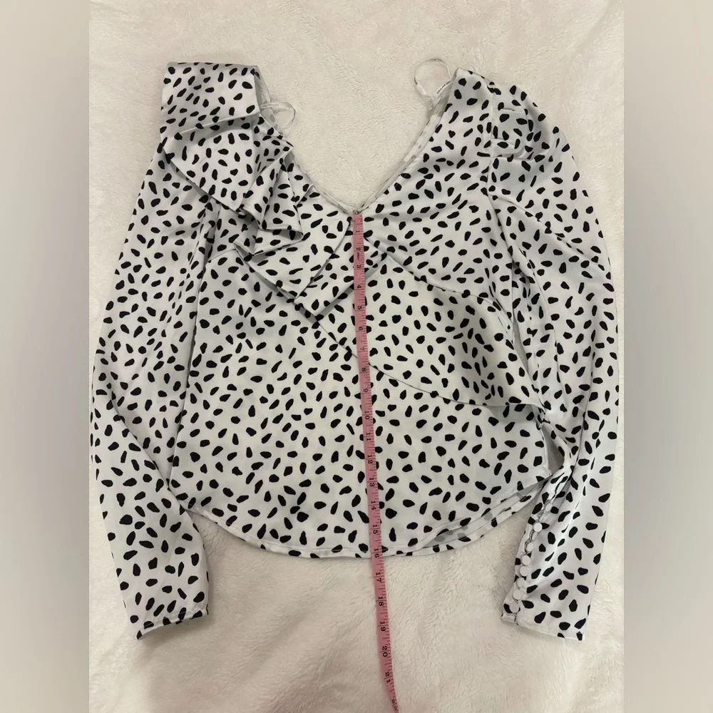 Self-Portrait Polka Dot Ruffled Satin Blouse Size 2 - Picture 7 of 11